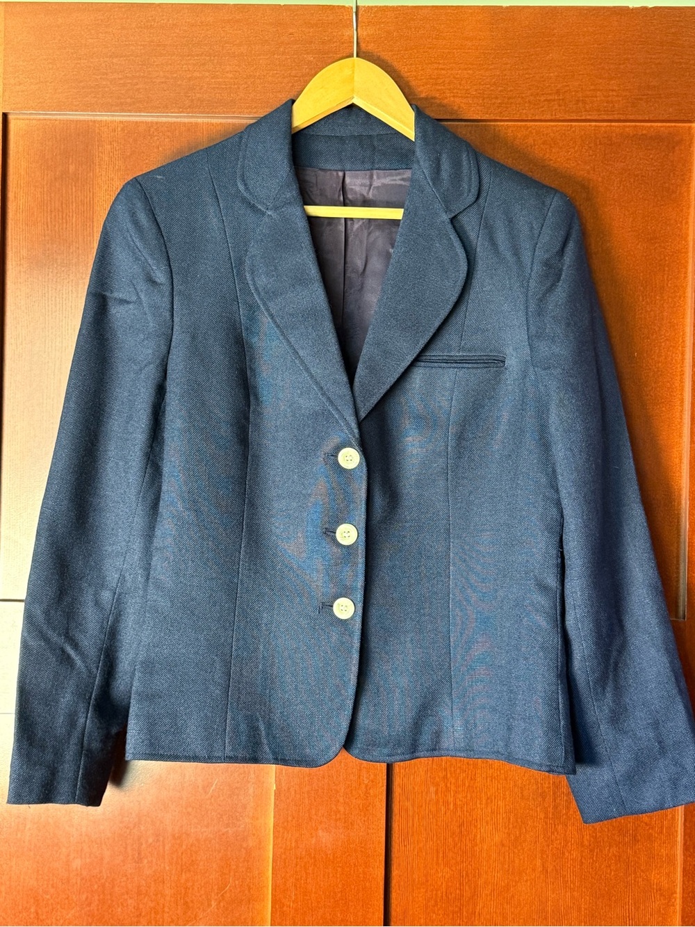 VTG Daniel For Spellbound Navy Linen Blazer Size 16 Pearl Buttons Dark Academia